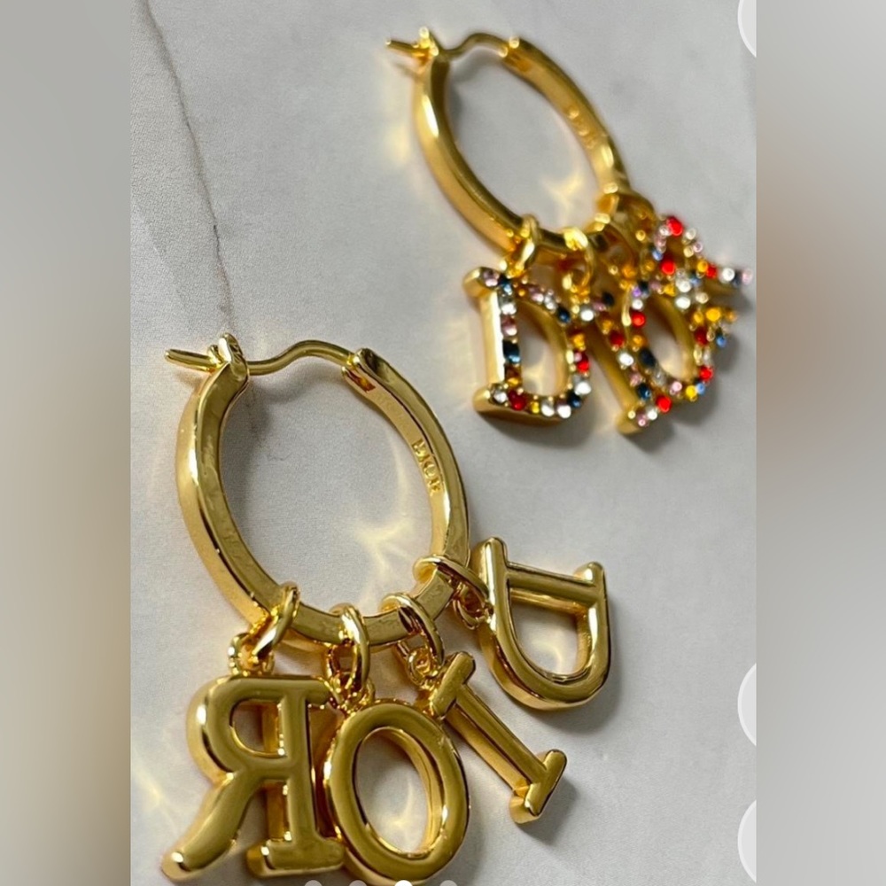 Dior Gold Multicolor Stones Earrings - Picture 2 of 3
